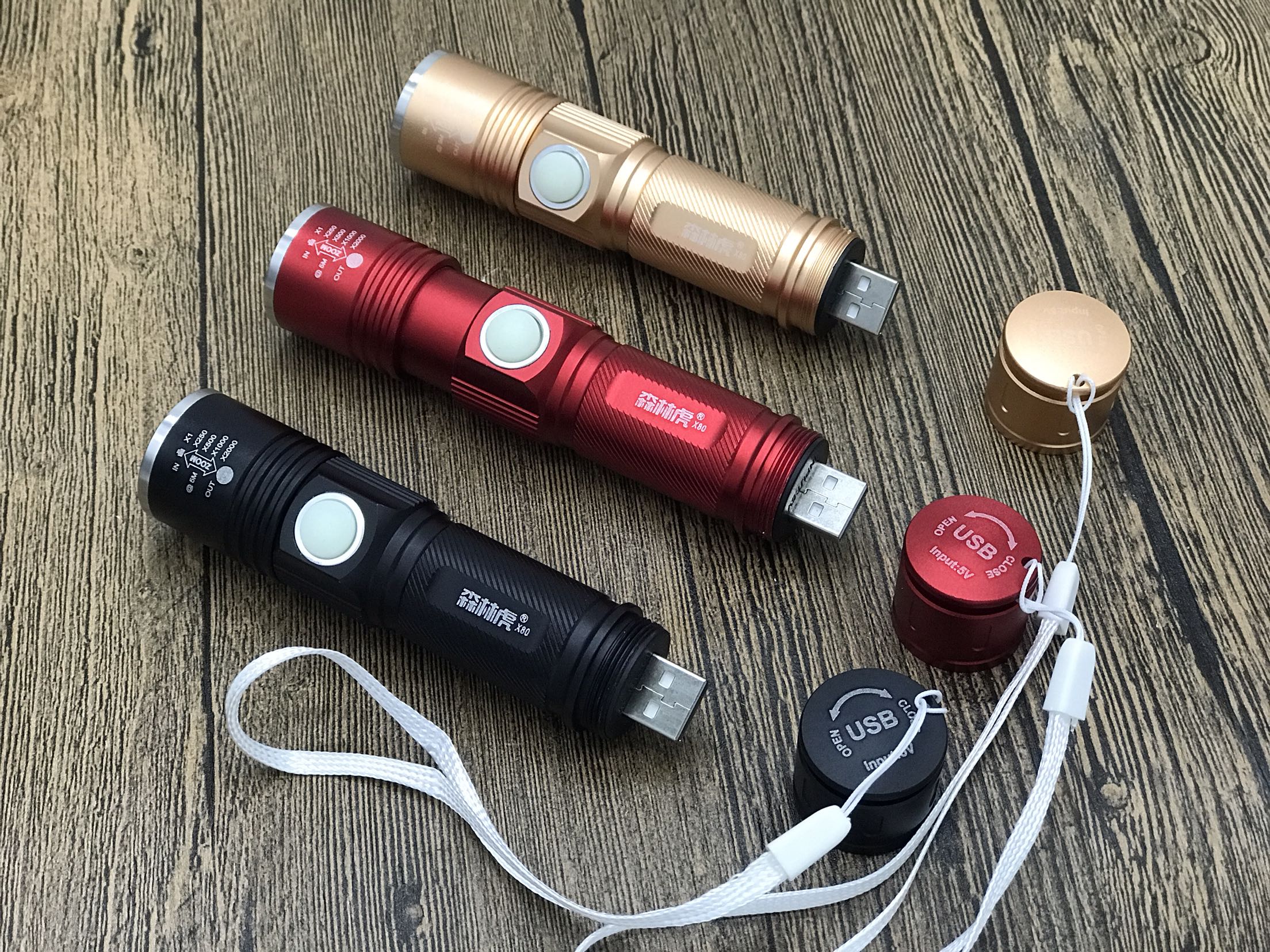 Forest Tiger x80 telescopic zoom flashlight pocket compact rechargeable built-in lithium battery outdoor rainproof USB charging