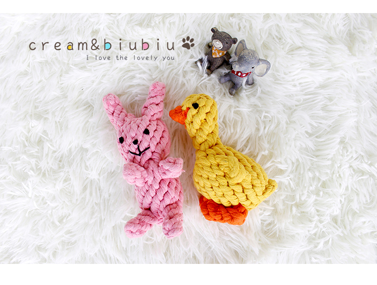 Pet cat dog bông sợi dây thừng dệt phim hoạt hình đồ chơi rope knot rope bóng cắn mol mol tương tác sạch răng cắn Teddy đồ chơi cho chó mèo
