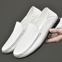 Large size mens shoes 46 summer business casual leather shoes mens head layer soft cowhide mens peas shoes genuine leather soft bottom 3637