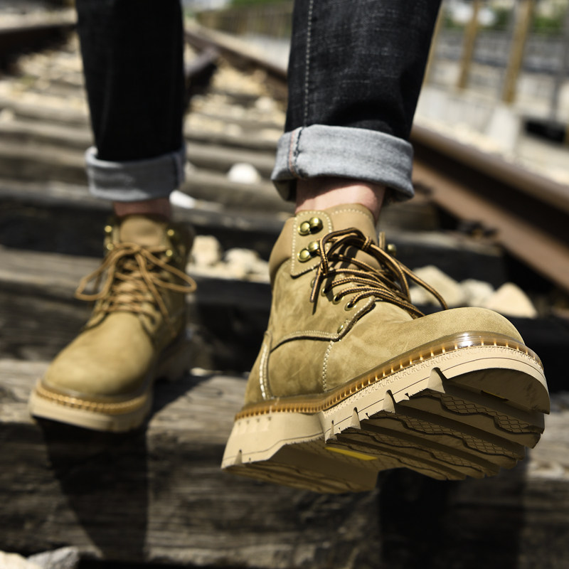 Martin boots men's high-top winter plus velvet tooling boots genuine leather warm British thick-soled outdoor boots can not kick bad rhubarb boots