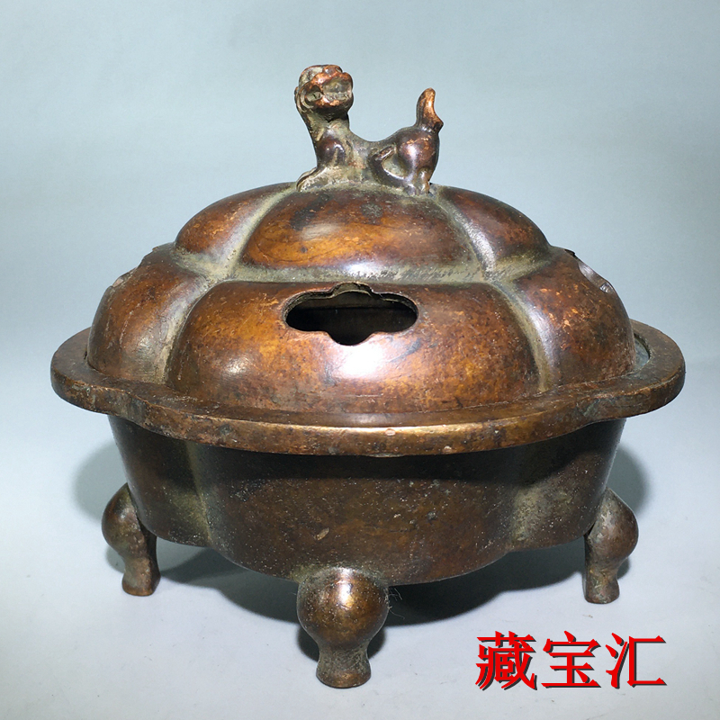 古玩旧货收藏纯铜异形梅花四足鼎大明宣德熏香炉老式供奉铜香炉