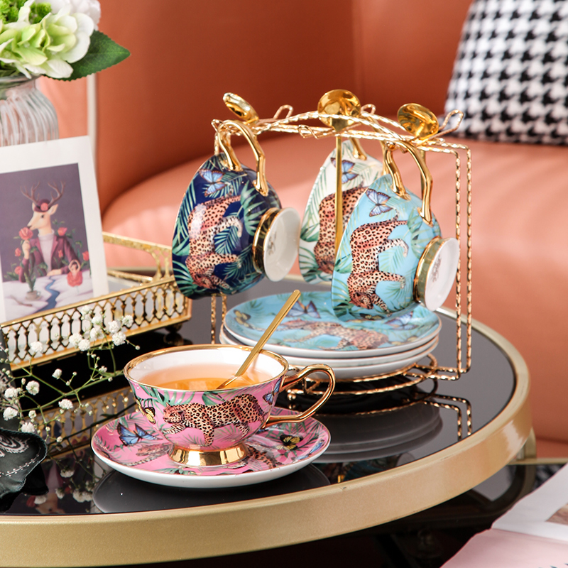 Jungle Cheetah Light luxury household afternoon tea cup tea set European bone china coffee cup exquisite high-end cup set