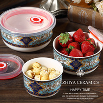 Ceramic refreshing bowl Three sets refreshing box Blister Noodle Bowl seal with cover Blister Noodle Bowl box Lunch Box Home Suit