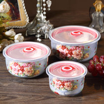 Classical rose ceramic bowl microwave lunch box bento box sealed fresh bowl three-piece set with lid