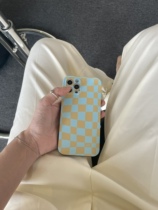 Autumn and winter rice green color irregular checkerboard iphone case high-end imd