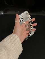 (silver) Super Recommended High Brightness Beaded Chain Cowhide Mobile Phone Shell Cool and Very Good Clothes