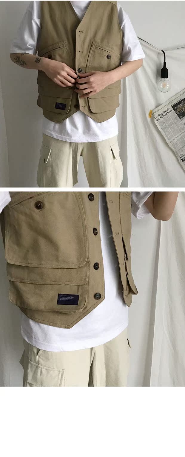 ALUO Nhật Bản nhiều túi dụng cụ kaki vest thủy triều nam Ami 咔叽 áo khoác nam và nữ thủy triều - Dệt kim Vest áo len không tay nam