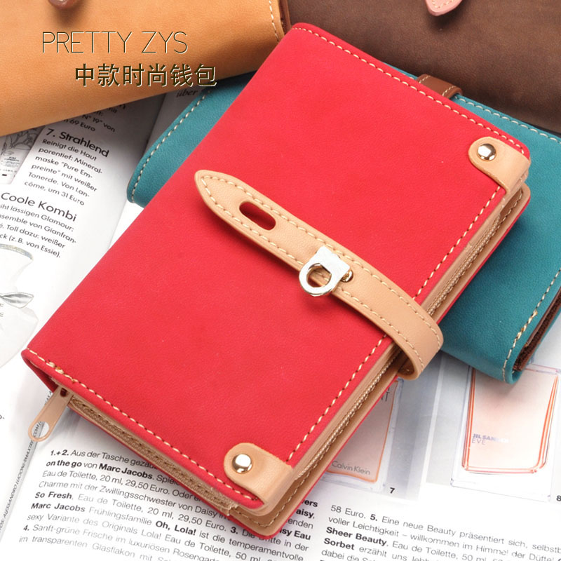 Prati Women's Drawstring Buckle Short Clip Fashion Nubuck Long Wallet Wallet Wallet Zipper Coin Card Slot