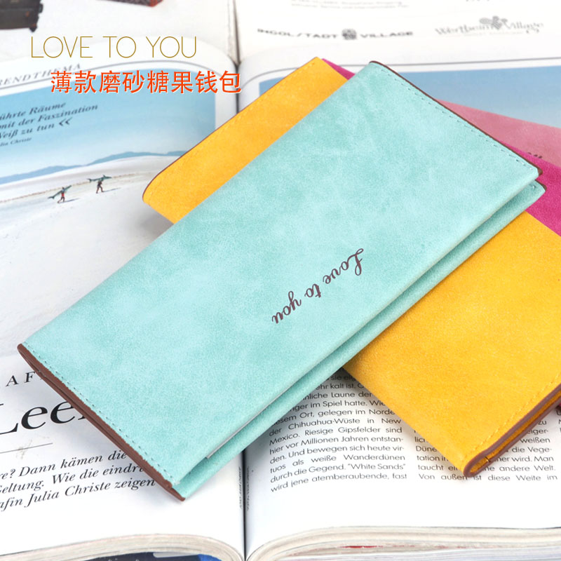 Women's Thin Fresh Medium Length Buckle Wallet Fashion Nubuck Leather Long Wallet Coin Coin Credit Card Bag Small Wallet
