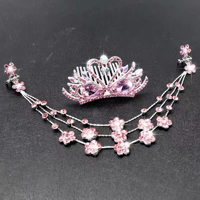 Crown headdress children's crystal rhinestone forehead and brow chain hair accessory girl hair clip princess hair clip crown set
