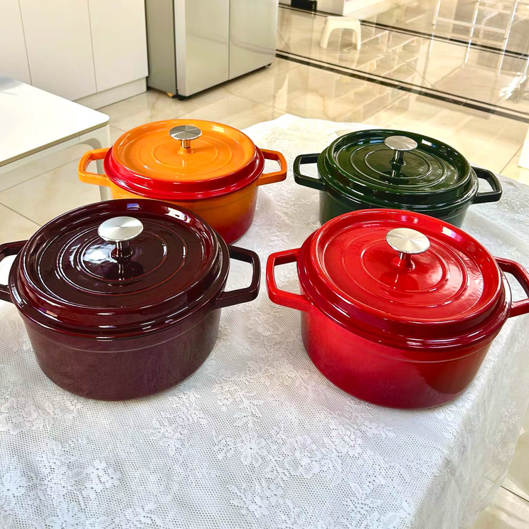 Sanxia 24cm Black Enamel Cast Iron Stew Pot Classic Stewing Pot for Home Use, Compatible with Induction Cooker, Gas Stove, and Oven