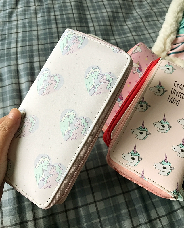 Phim hoạt hình Nhật Bản nhỏ xinh dễ thương kỳ lân dài ví Harajuku mềm em gái sinh viên ví cầm tay ví da