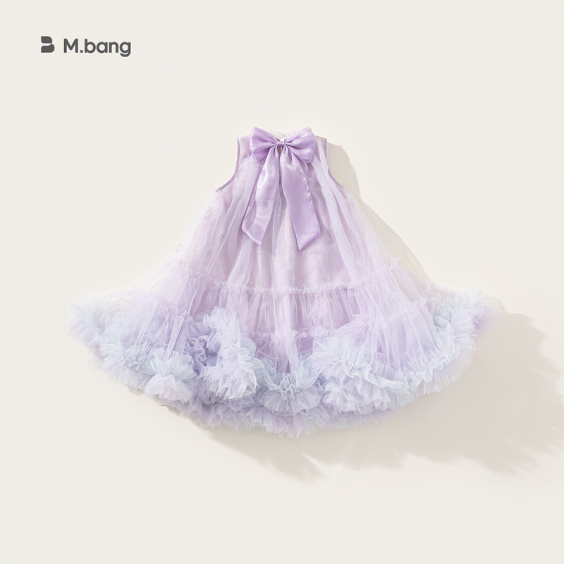 Thin and Elegant Girls' Light Purple Princess Dress, Multi-Layered Puffy Skirt, Ten-Year-Old Birthday Dress, Sweet Performance Dress