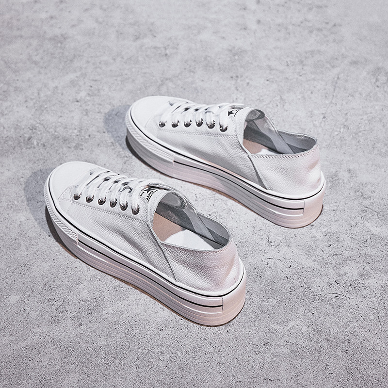 Genuine leather shallow mouth all-match basic small white shoes women's 2022 spring and autumn all-match thick-soled heightened breathable sneakers for students
