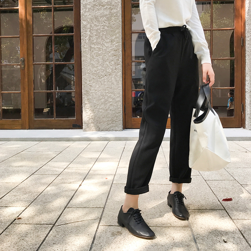 Daxi Homemade Suit Pants Women 2018 Autumn New Straight Trousers Casual Cigarette Pipe Pants Drawstring Workwear Small Trousers
