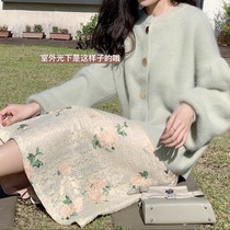 Spot flash hair big happy homemade 2019 Winter new thin temperament retro heavy industry embroidery stitching dress