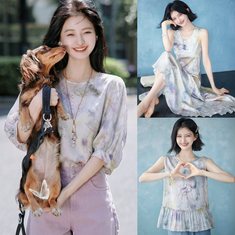 Zhao Daxi | Jellyfish Silk Flower Series | 100% Silk Jellyfish Print Hollow Lace Cool and Breathable Blouse