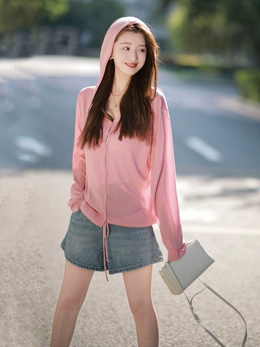 Трикотажный свитер, летняя одежда для защиты от солнца с капюшоном, летний шелковый лонгслив