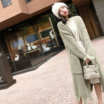 Big happy homemade autumn long loose knit cardigan jacket women solid color chic lazy wind V neck sweater tide