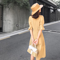 Big happy homemade 2019 spring new vintage fashion temperament strap dress female spring slim waist skirt