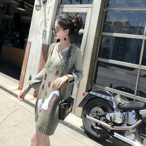Big happy homemade autumn sequined knitted vest vest female bf wind warm chic long sweater dress