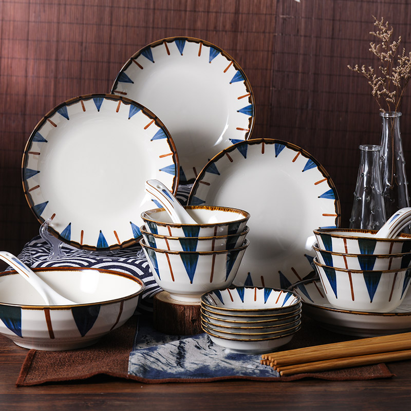 Song of sakura, household Japanese - style tableware suit to use combination meals contracted under the glaze made pottery bowls blue love
