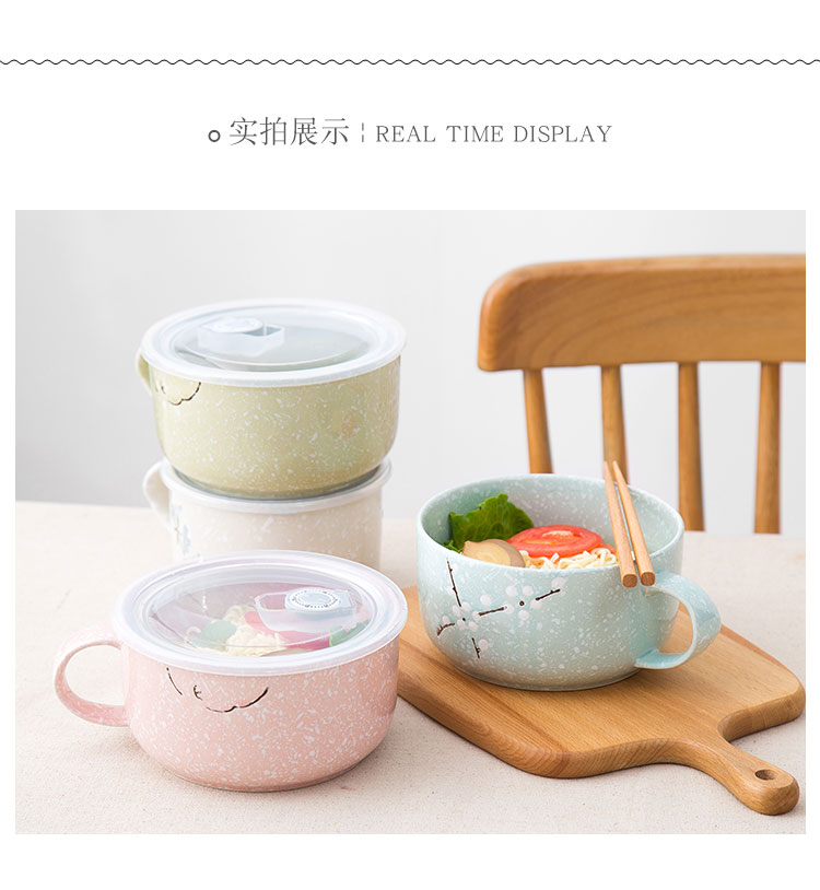 Mì Nhật 6 inch theo phong cách gốm sứ có nắp lớn bát sinh viên bát súp sáng tạo hộp ăn trưa mì ăn liền cốc mì ăn liền - Hộp cơm điện sưởi ấm hộp com cắm điện lock&lock
