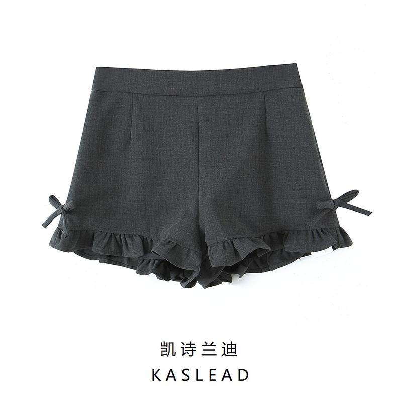 Kaslead New Women's Clothing European and American Style Fashion Gray Bow Lace Shorts 650045