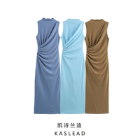 KASLEAD new women's clothing European and American style pleated decorative slim-fit Midi dress 4772305