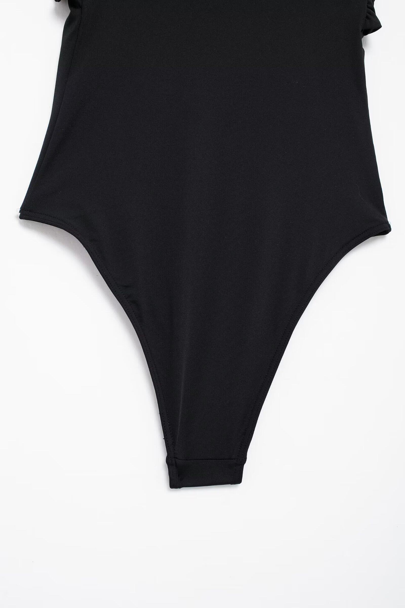 Боди/брюки kaslead 新款 女装 欧美风时尚金属饰一字领黑色泳衣 0167216