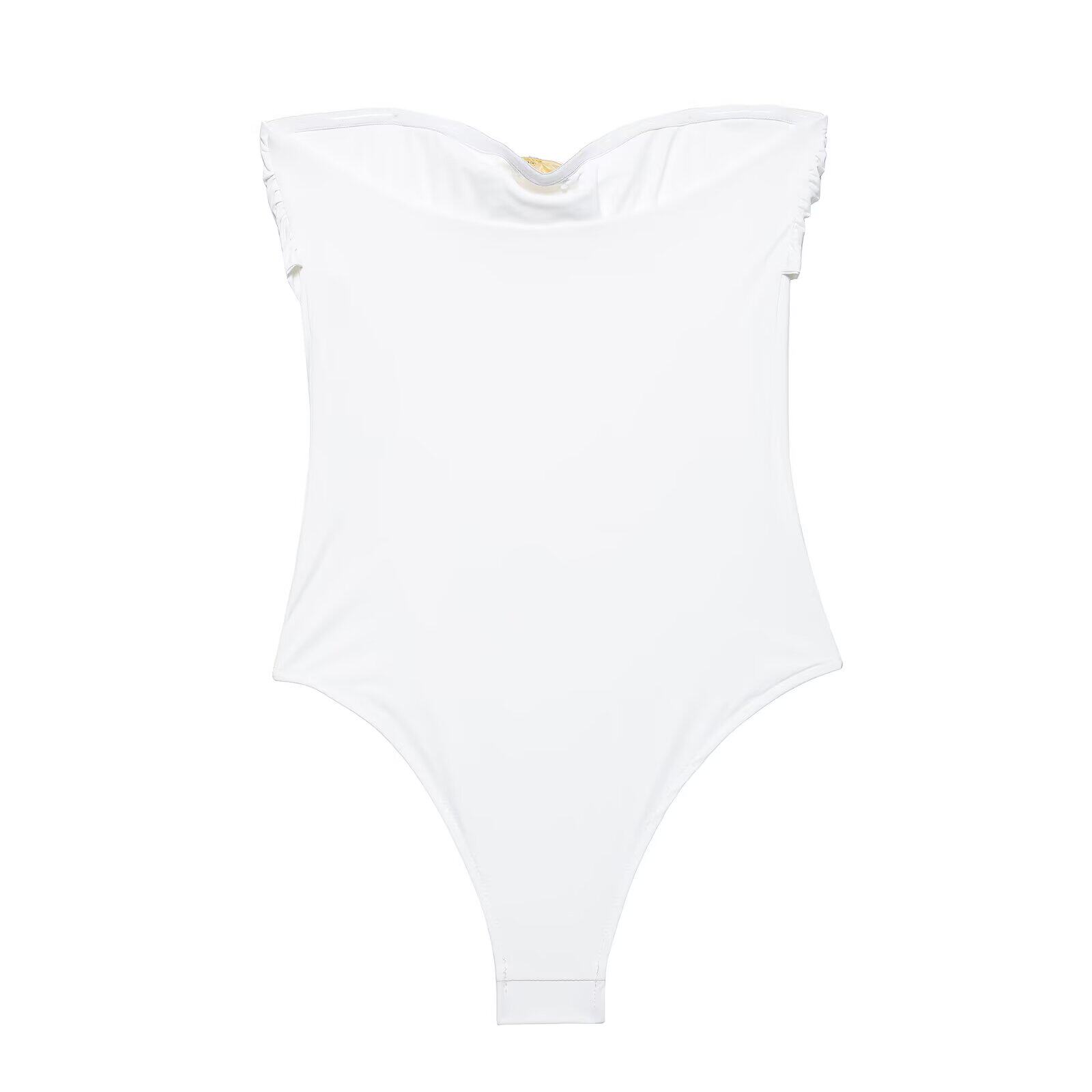 Боди/брюки kaslead 新款 女装 欧美风时尚金属饰一字领黑色泳衣 0167216