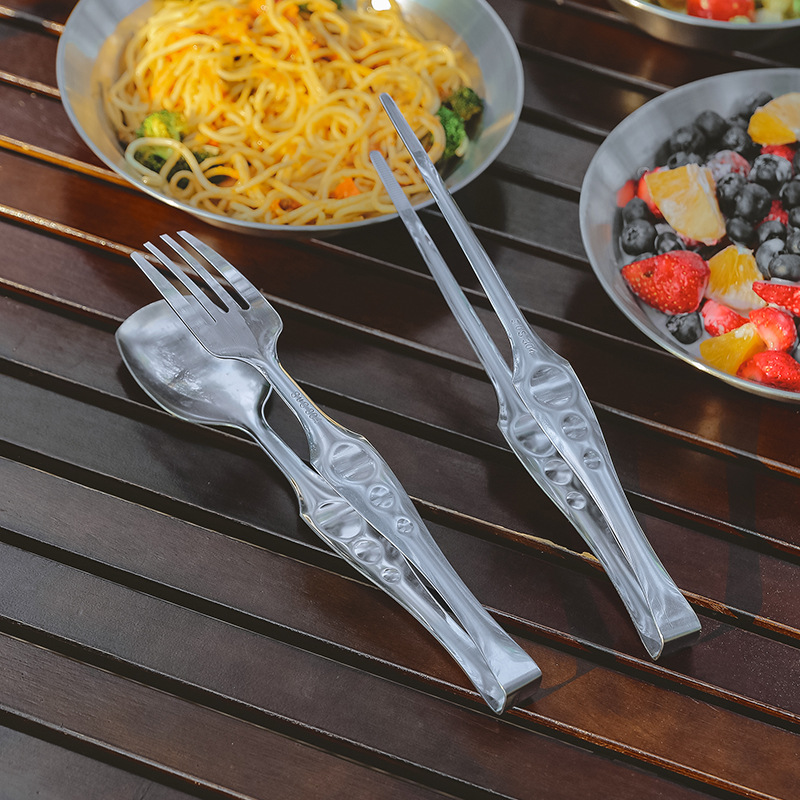Outdoor 304 Stainless Steel Food Food Clip Camping Cutlery Kitchen Utensils Male Spoon Public Chopsticks Ice-Block Barbecue Nip