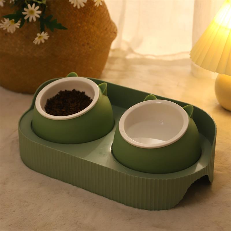 Cat bowl ceramic double bowl cat food bowl dog bowl food bowl protective cervical spine cat food drinking bowl rice bowl pet supplies