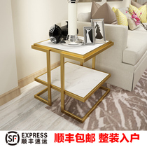 Nordic marble double-layer coffee table Simple modern sofa side table Living room side cabinet small apartment creative square corner few