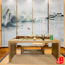 New Chinese landscape meditation Tea Room Hotel Semi-Shading Transparent Electric Soft Partition Curtain Screen Pulling Curtain roller blinds curtains