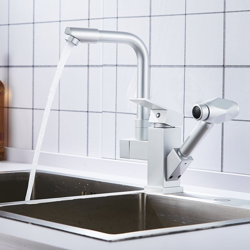 Space Aluminum Kitchen Faucet Wash Vegetable Basin Pumping Pull Tap