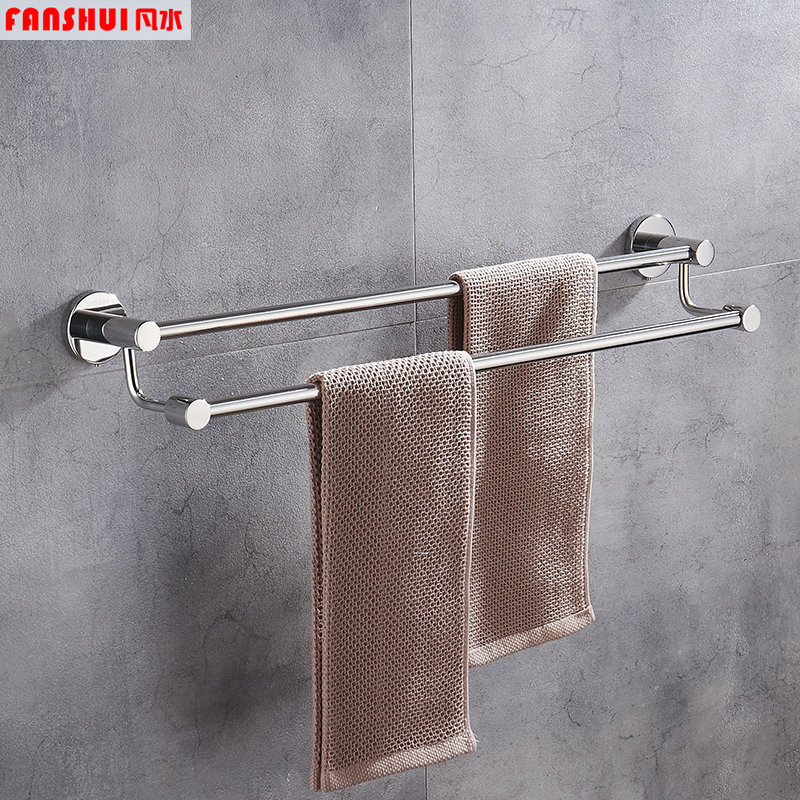 Punch-free towel rack double-rod stainless steel 304 bathroom storage perforated pendant hanger thickened single-rod powder room