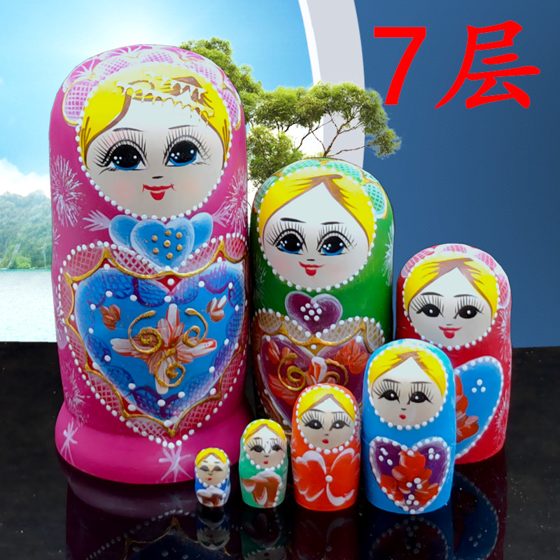Set of ova Russian features 7 floors wood Handicraft pure handmade creative children Puzzle Gift B02