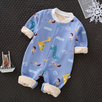  Baby plus velvet one-piece thickened mens and womens baby warm romper long-sleeved pajamas newborn childrens clothes autumn and winter clothes