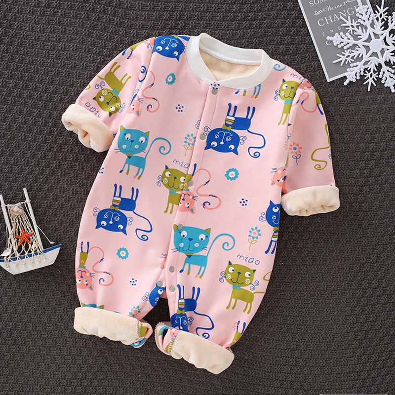 Baby jumpsuit thickened velvet outerwear Autumn and winter Haiyi Men's and women's treasure pajamas Newborn clothes Winter climbing clothes