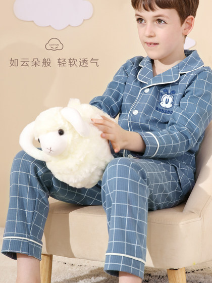 巴布豆儿童睡衣男童家居服套装春秋新款纯棉男孩宝宝小孩中大童装