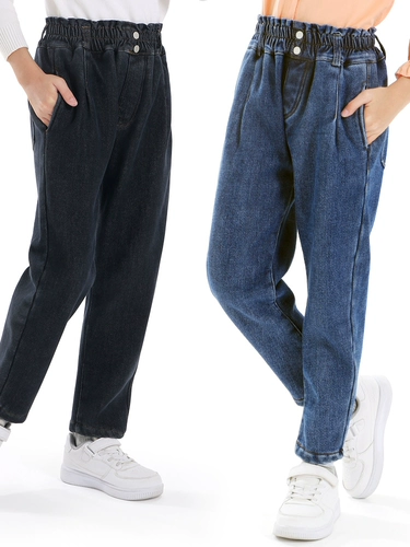 Джинсы, бархатные штаны, увеличенная толщина, подходит для подростков, свободный прямой крой