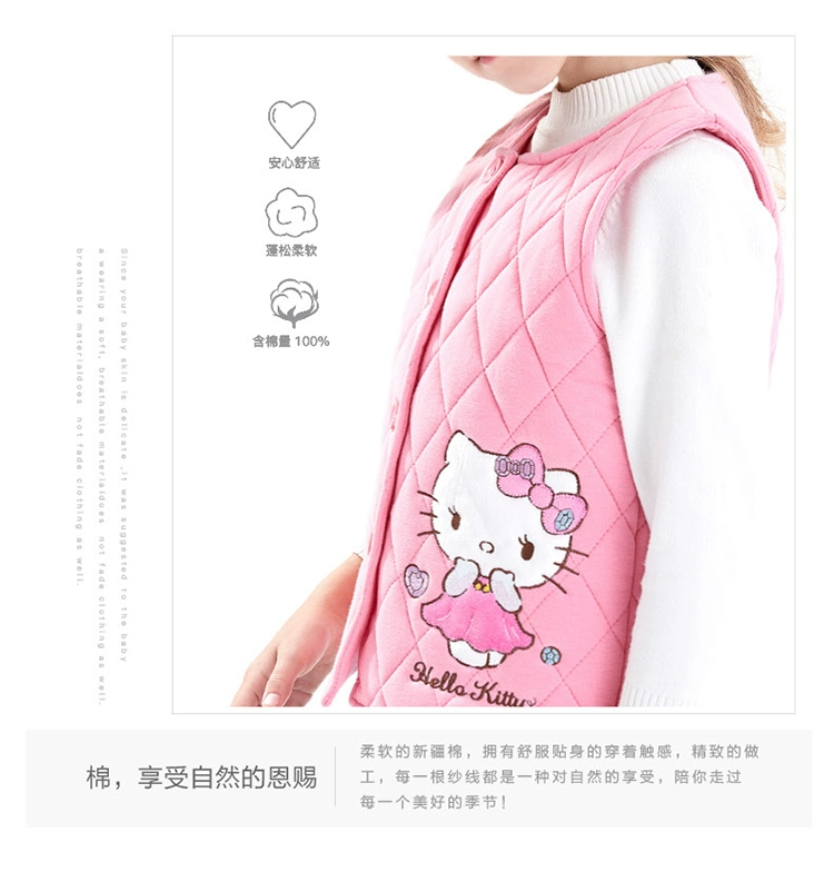 Hello Kitty cô gái mùa xuân và mùa thu vest cotton tinh khiết phong cách phương tây vest cô gái trẻ em chần bông mùa đông ấm áp thời trang áo vest - Áo ghi lê