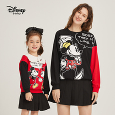Семейные футболки 迪士尼亲子装卫衣春秋一家三口时尚圆领休闲印花米奇米妮上衣