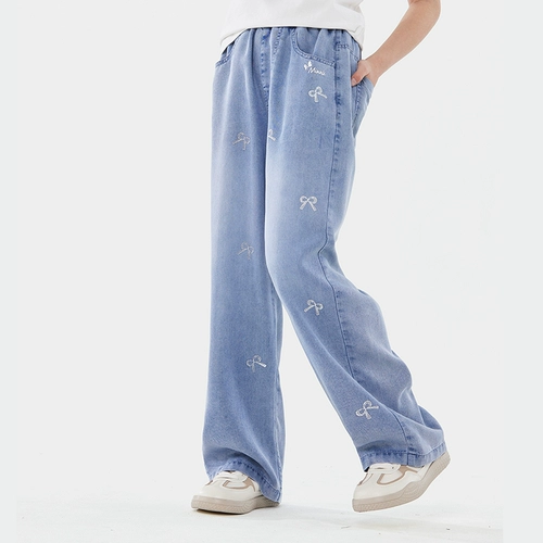 Летние штаны, легкие и тонкие детские джинсы, свободный прямой крой, подходит для подростков, детская одежда