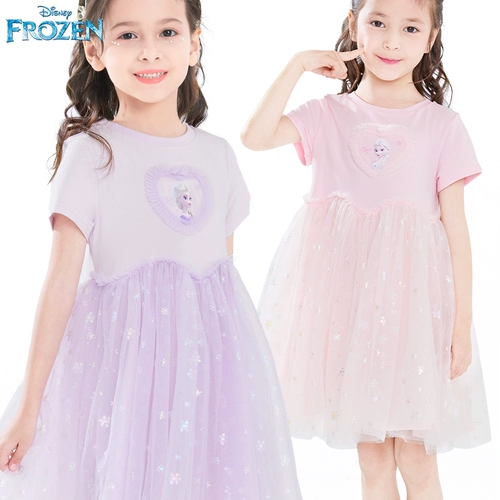 Платье принцессы Диснея для девочек, платье ледяной и снежной принцессы, летнее платье, новинка 2025 года, сетчатое платье, тонкое платье для девочек