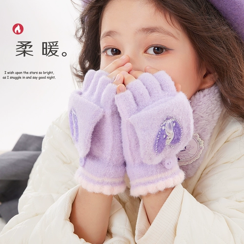 Дисней, детские удерживающие тепло трикотажные перчатки, детское кольцо для принцессы для раннего возраста, без пальцев, «Холодное сердце»