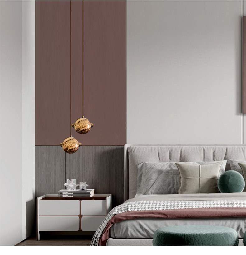 Ресторан люстра 【星球灯】地球床头吊灯长线全铜创意创意儿童男孩卧室单头小吊灯 Qian gang