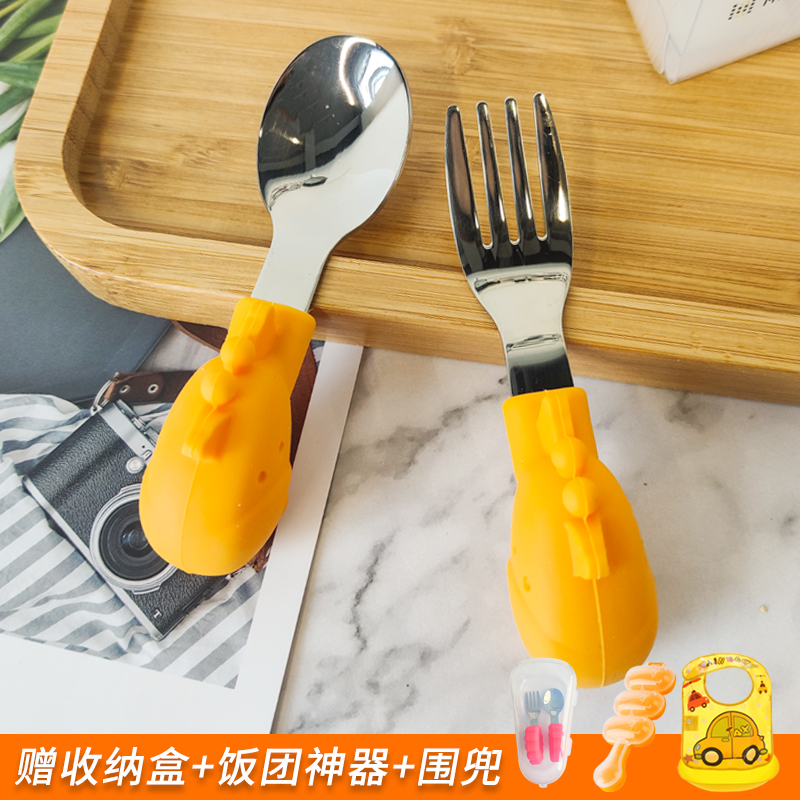 MARCUS Marcus cutlery sets Baby Boy Baby Learn to eat spoon One year old Deputy food training fork spoon short handle