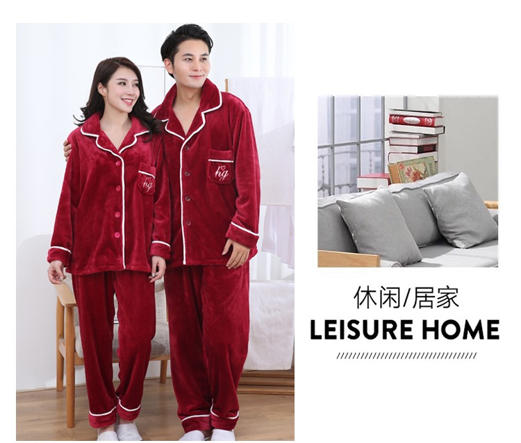 Mùa thu và mùa đông phiên bản Hàn Quốc của bộ đồ ngủ flannel kích thước lớn vài người đàn ông và phụ nữ san hô lông cừu dày ấm áp dài tay phù hợp với dịch vụ nhà do bo